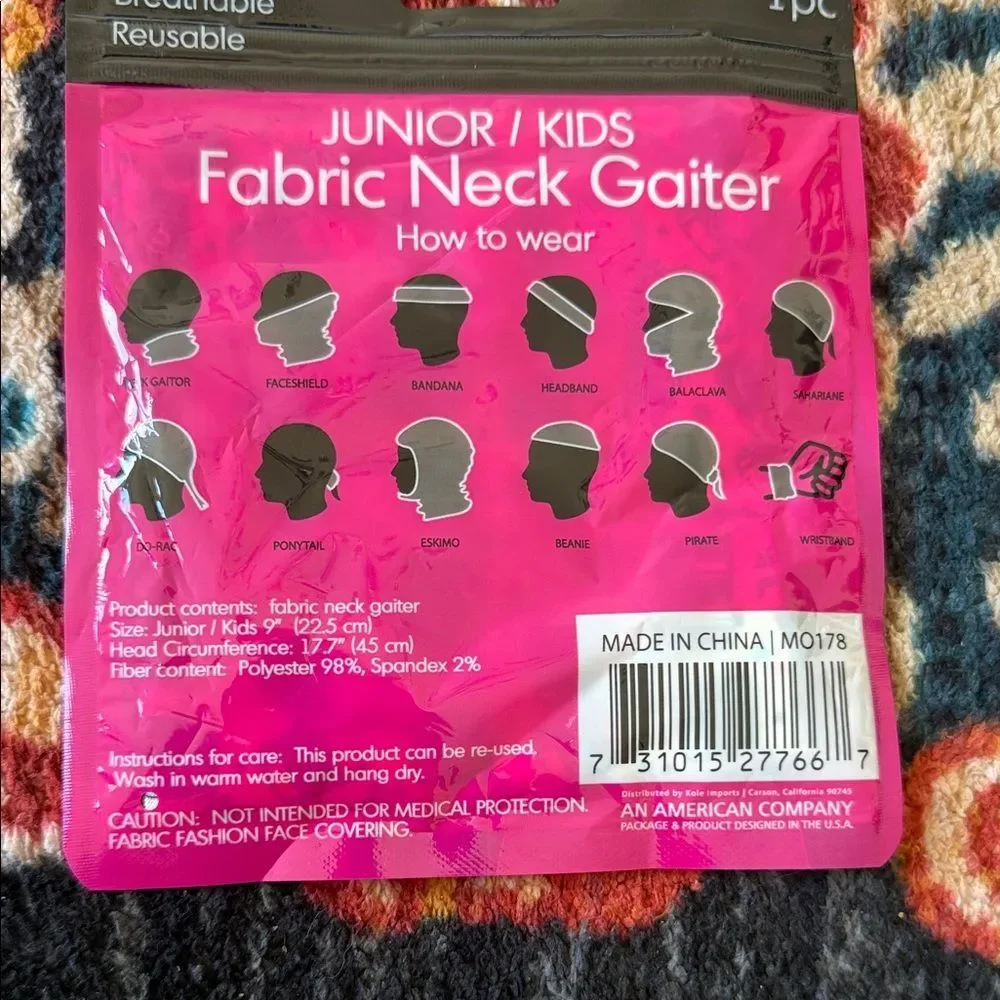 Kids Fabric Neck Gaiter with Fun Print 9”